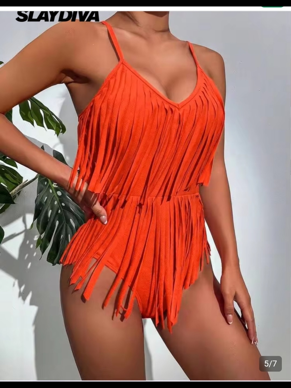 Orange Fringe One-Piece Swimsuit - Picture 4 of 6